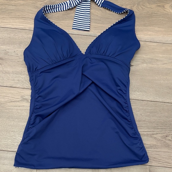 Tommy Bahama Blue and White Striped Halter Swim Top - Picture 2 of 5